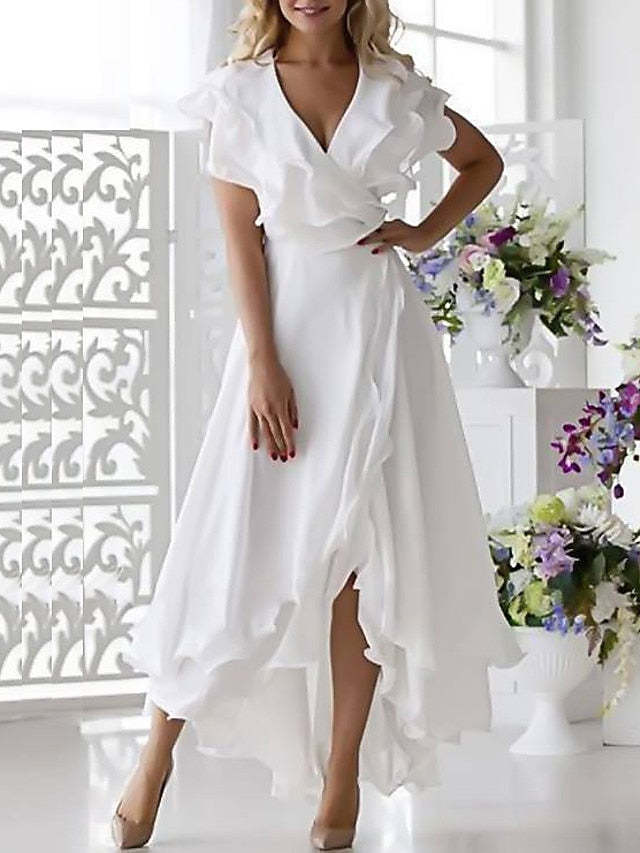 V-Neck A-Line Princess Asymmetrical Mother of the Bride Gown