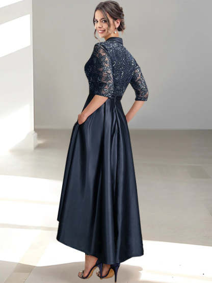V-Neck Tea-Length Sheath/Column Dresses for the Mother of the Bride