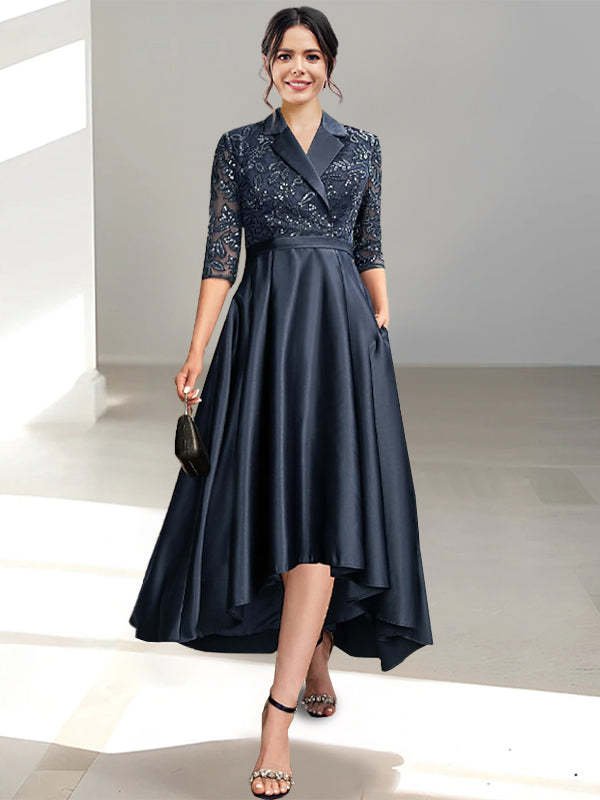 V-Neck Tea-Length Sheath/Column Dresses for the Mother of the Bride