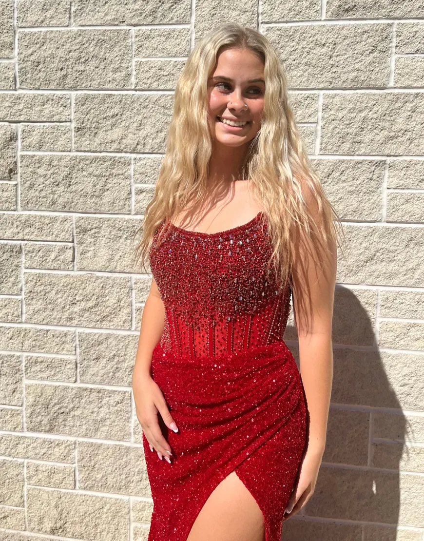 Sparkly Lavender Strapless Long Corset Prom Dress with Sequins and Beading