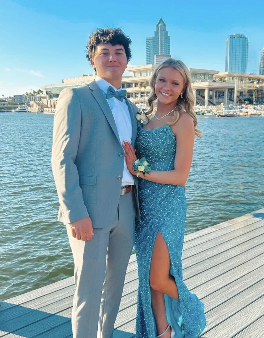 Sparkly Lavender Strapless Long Corset Prom Dress with Sequins and Beading