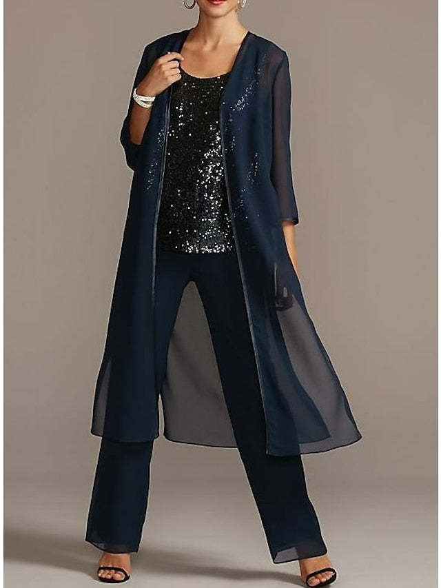 Mother of the Bride Scoop Neck Pantsuits in Chiffon