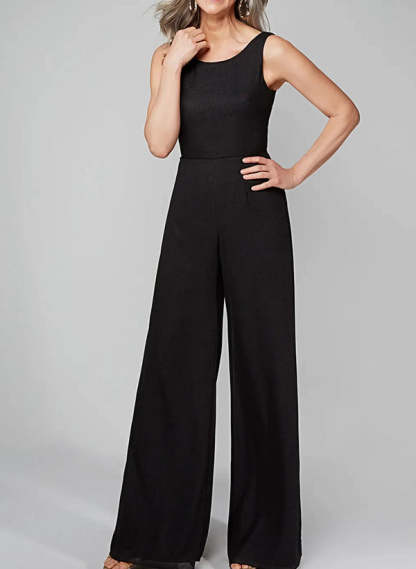 Chiffon Mother of the Bride Pantsuits with Scoop Neck and Half Sleeves