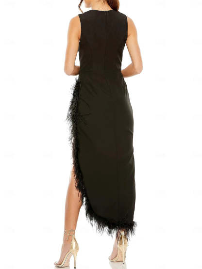 Sleeveless Jewel Neck Tea-Length Sheath Dress for Wedding Guests