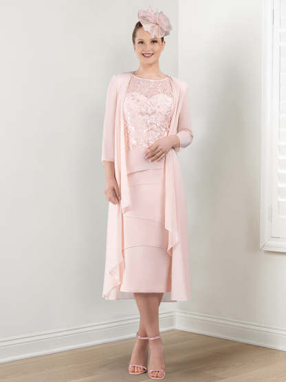 Round Neck Mother of the Bride Sheath/Column Dresses with Applique & Jacket