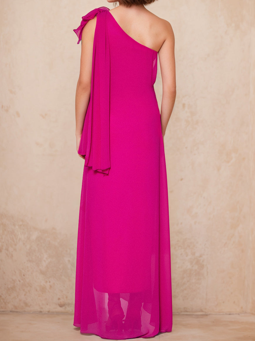 One-Shoulder Sleeveless A-Line Floor-Length Mother of the Bride Dress with Side Split