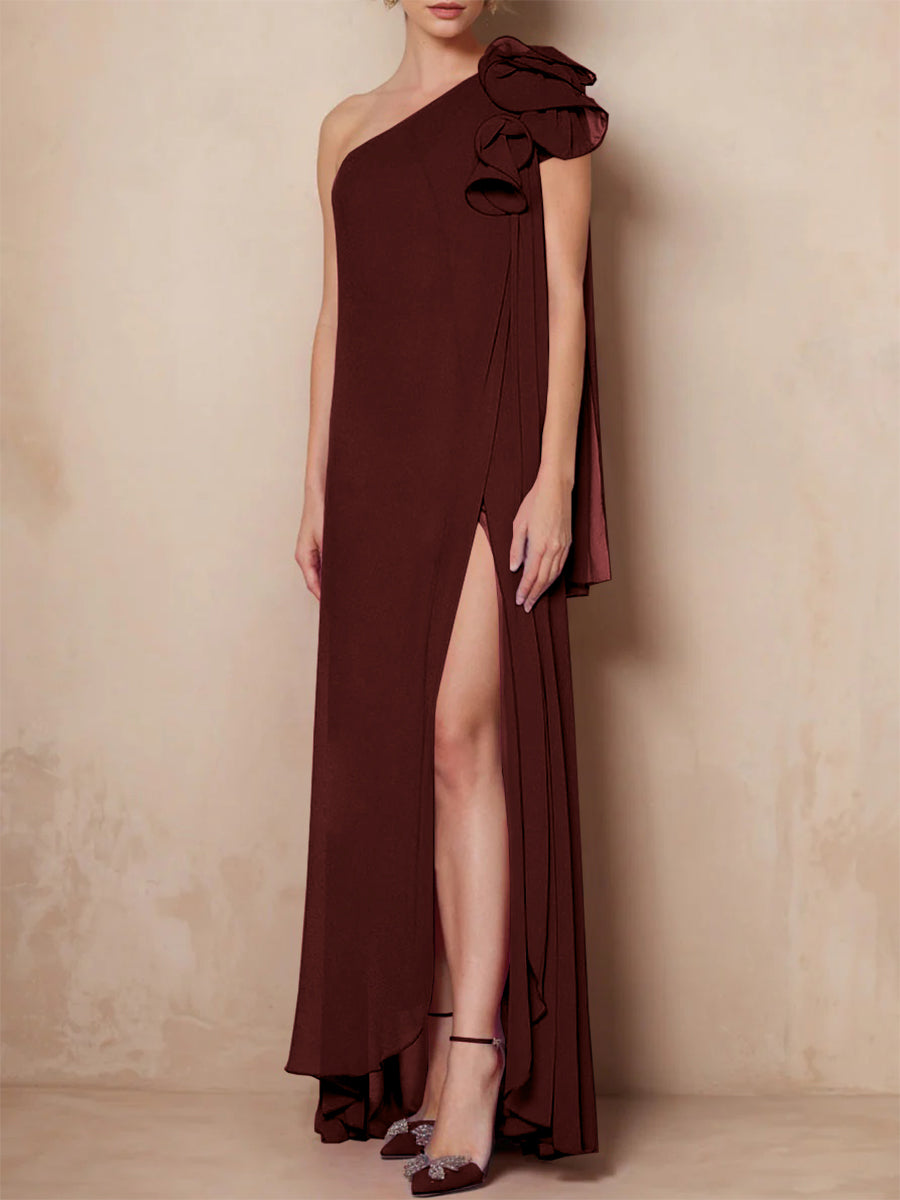 One-Shoulder Sleeveless A-Line Floor-Length Mother of the Bride Dress with Side Split