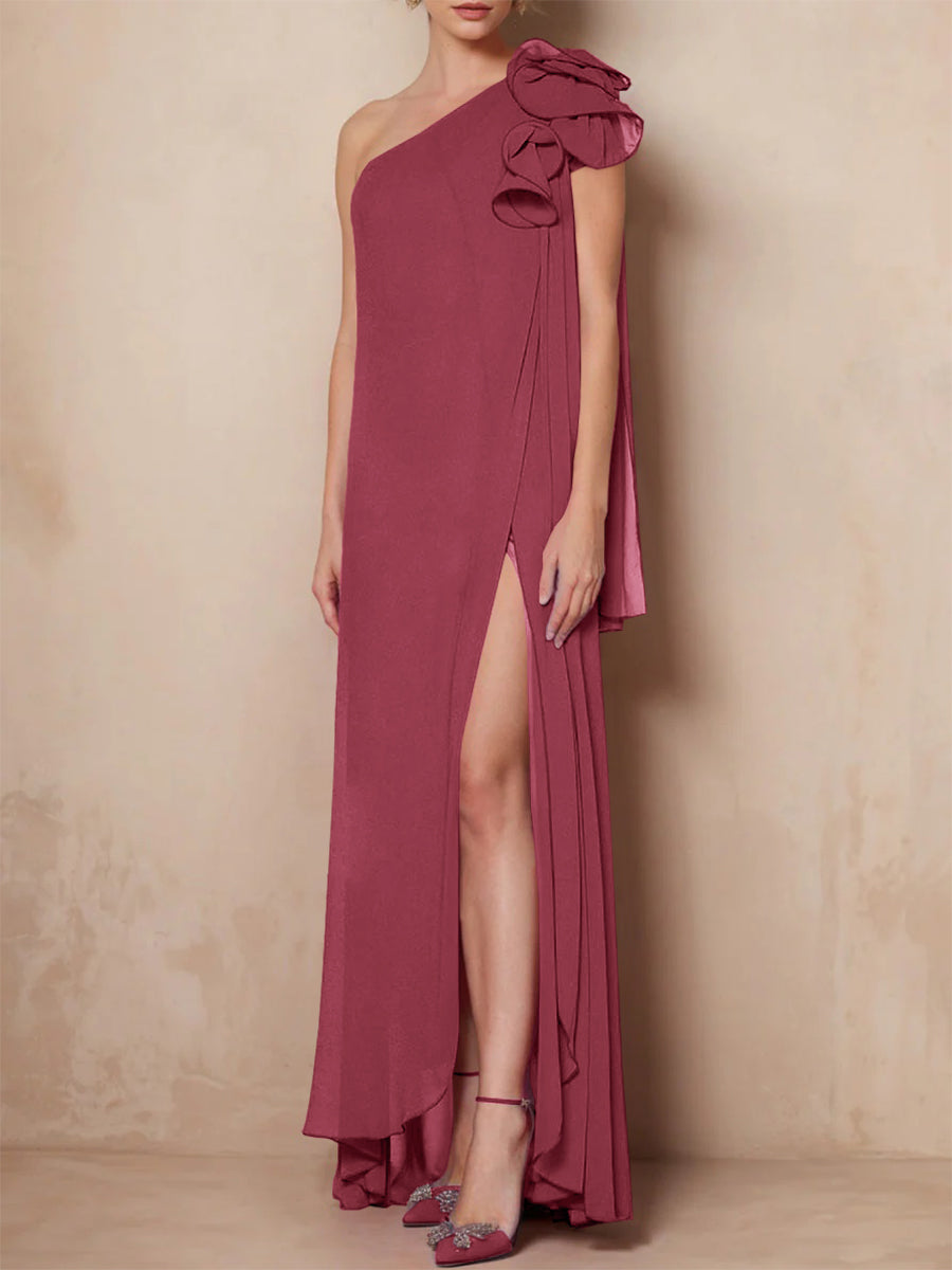 One-Shoulder Sleeveless A-Line Floor-Length Mother of the Bride Dress with Side Split