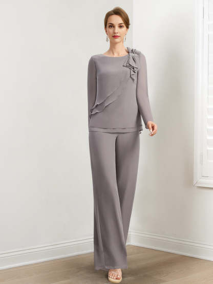 Beaded and Ruffled Chiffon Pantsuits for the Mother of the Bride
