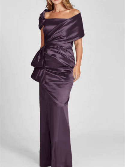 Off-the-Shoulder Floor-Length Sheath/Column Gown for the Mother of the Bride