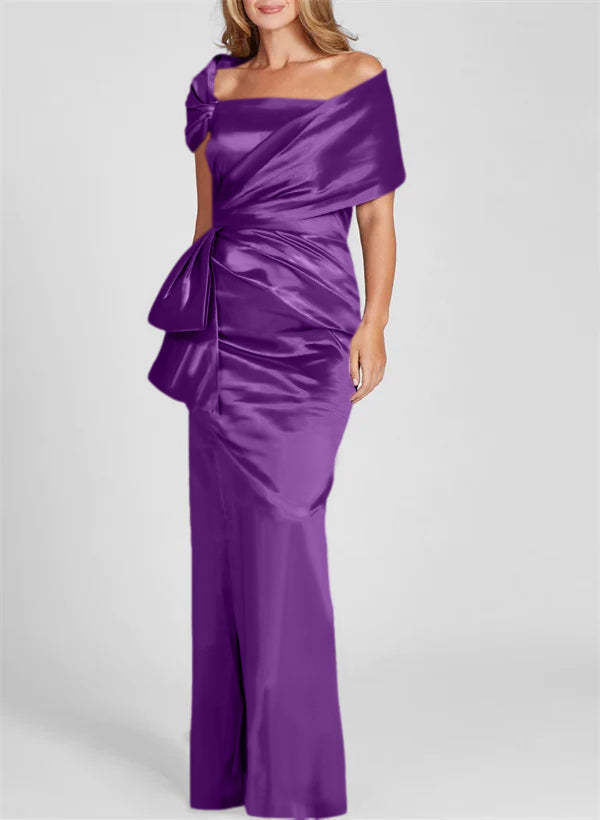 Off-the-Shoulder Floor-Length Sheath/Column Gown for the Mother of the Bride