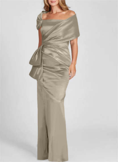 Off-the-Shoulder Floor-Length Sheath/Column Gown for the Mother of the Bride
