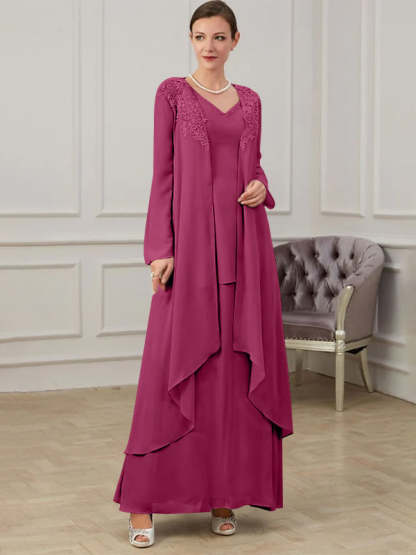 Floor-Length V-Neck A-Line Princess Gown for the Mother of the Bride