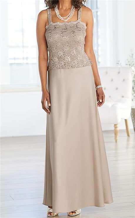 Floor-Length Mother of the Bride Gown with Spaghetti Strap Sheath/Column Design