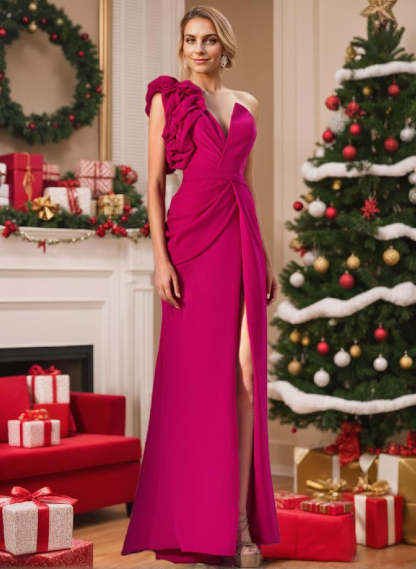 One-Shoulder Column Gown for the Mother of the Bride with Side Slit