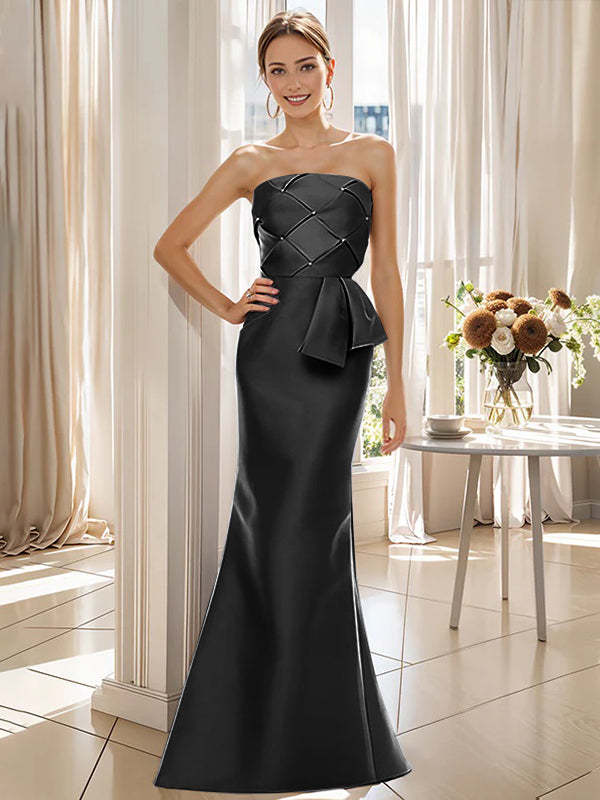 Strapless Sleeveless Floor-Length Mother of the Bride Trumpet/Mermaid Dress with Bowknot
