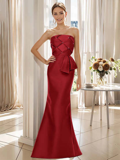 Strapless Sleeveless Floor-Length Mother of the Bride Trumpet/Mermaid Dress with Bowknot