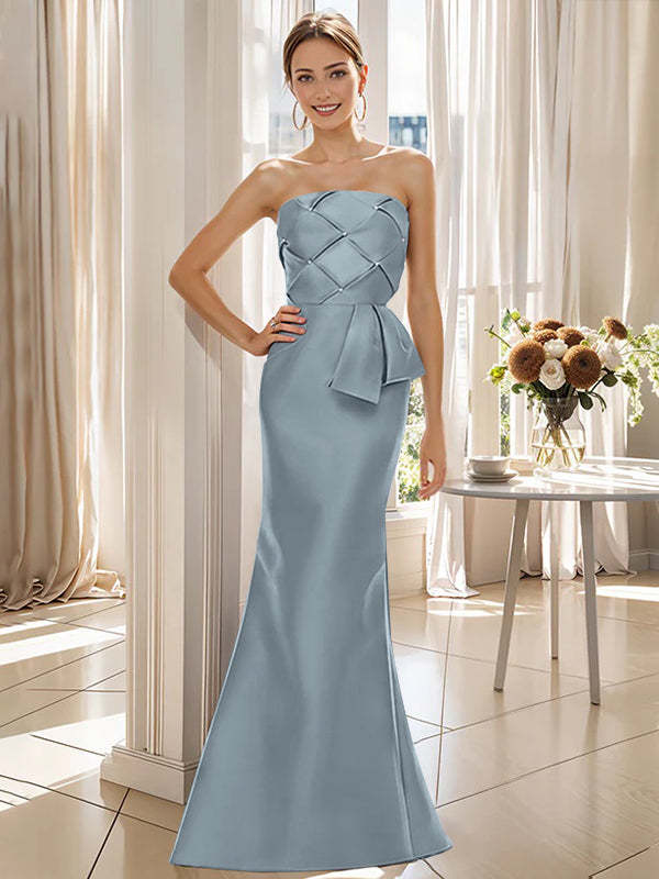 Strapless Sleeveless Floor-Length Mother of the Bride Trumpet/Mermaid Dress with Bowknot