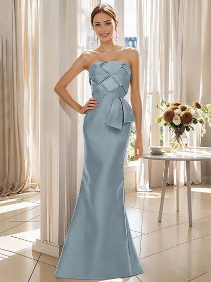 Strapless Sleeveless Floor-Length Mother of the Bride Trumpet/Mermaid Dress with Bowknot
