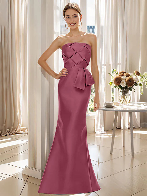 Strapless Sleeveless Floor-Length Mother of the Bride Trumpet/Mermaid Dress with Bowknot