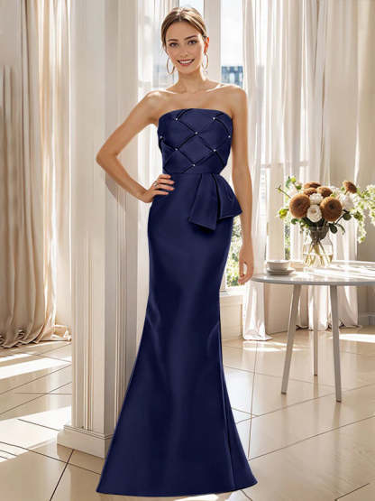 Strapless Sleeveless Floor-Length Mother of the Bride Trumpet/Mermaid Dress with Bowknot