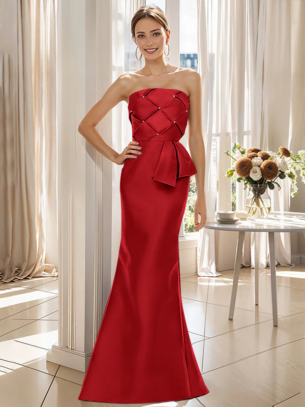 Strapless Sleeveless Floor-Length Mother of the Bride Trumpet/Mermaid Dress with Bowknot