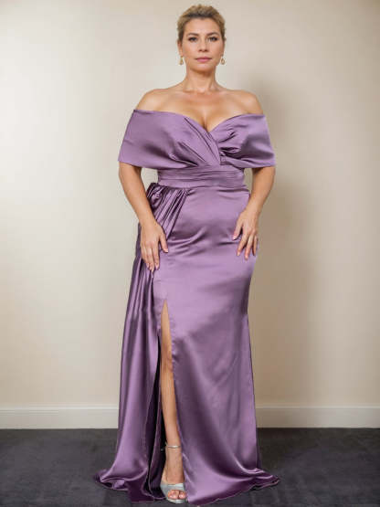 Plus Size Off-the-Shoulder Mother of the Bride Trumpet/Mermaid Dress with Side Split