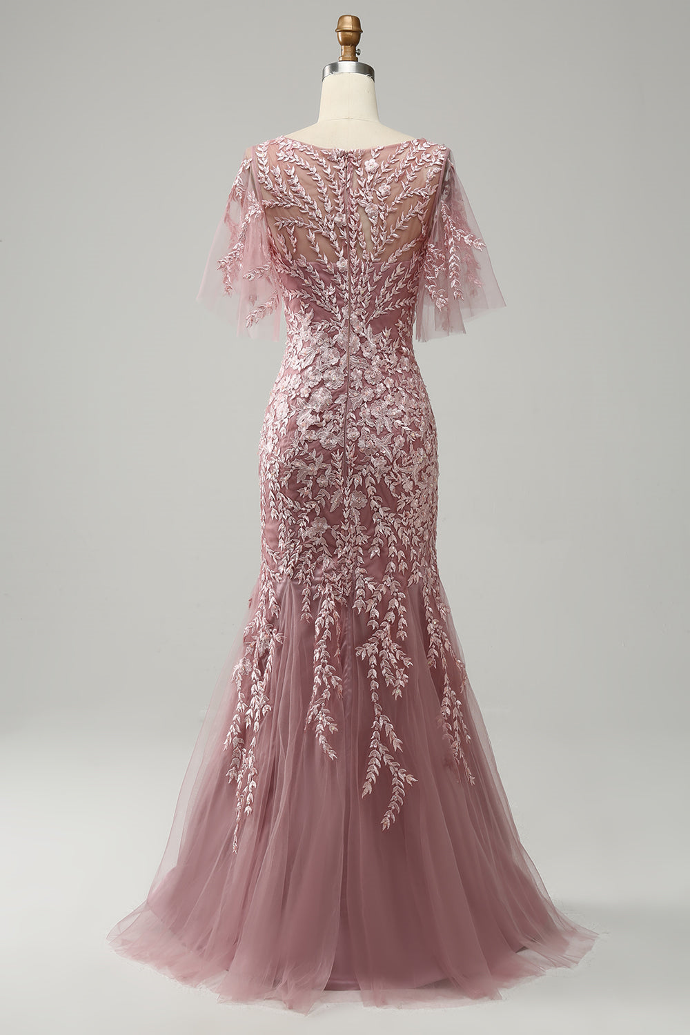 Floor-Length Mother of the Bride Lace Dresses with Trumpet/Mermaid Scoop Half Sleeves