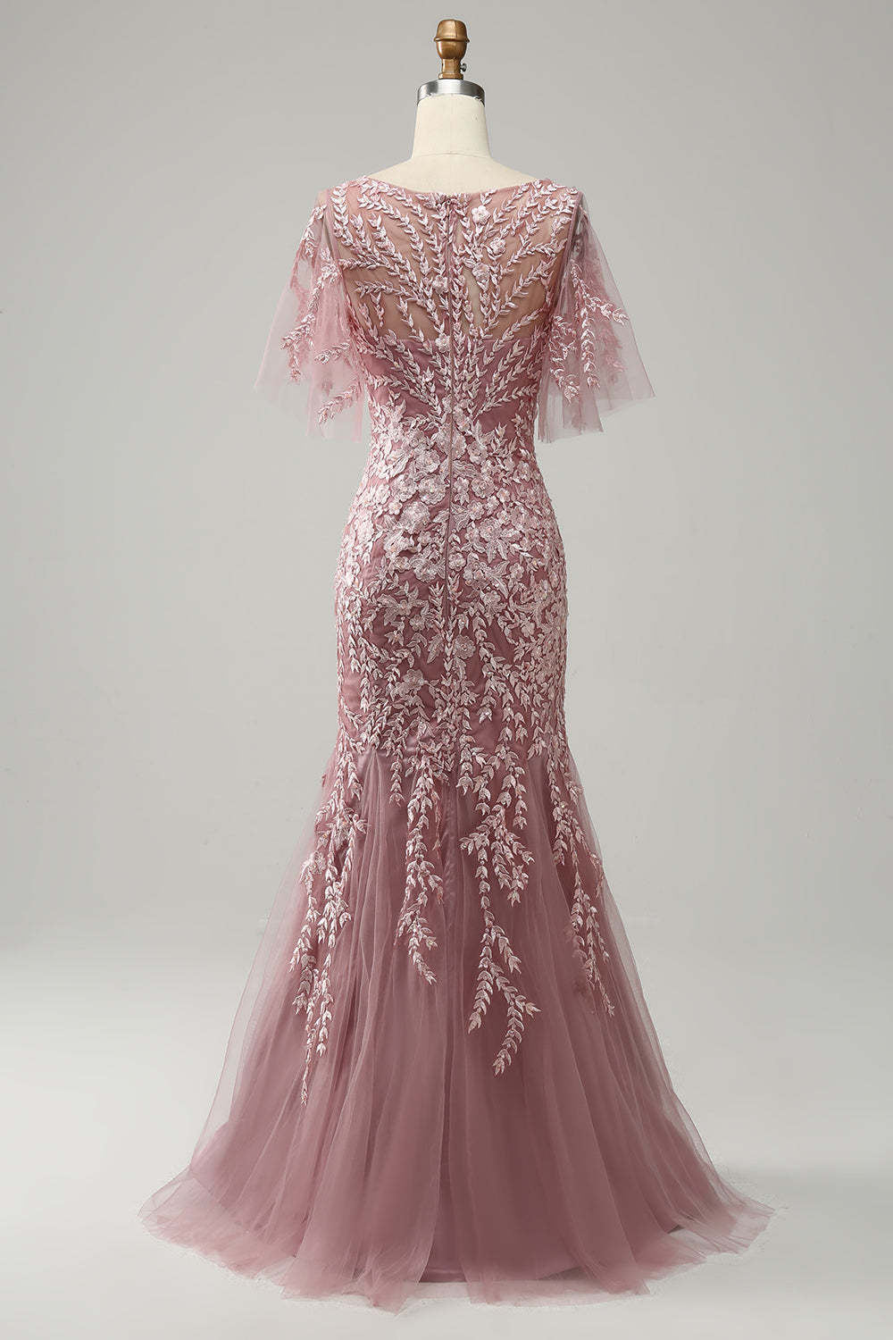 Floor-Length Mother of the Bride Lace Dresses with Trumpet/Mermaid Scoop Half Sleeves