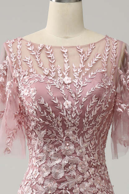 Floor-Length Mother of the Bride Lace Dresses with Trumpet/Mermaid Scoop Half Sleeves