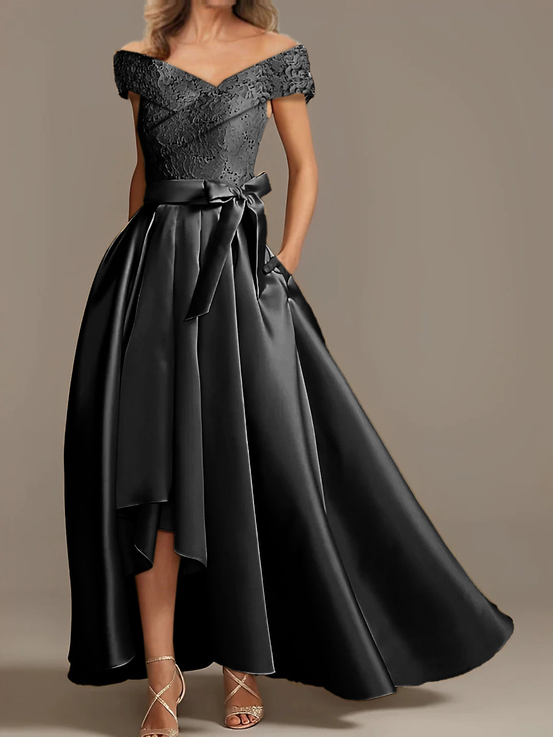 Off-the-Shoulder Asymmetrical A-Line Mother of the Bride Dresses with Ruffles