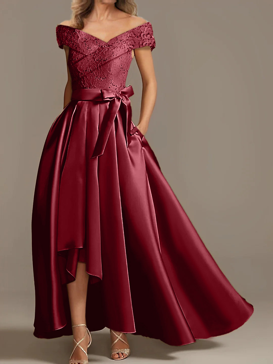 Off-the-Shoulder Asymmetrical A-Line Mother of the Bride Dresses with Ruffles
