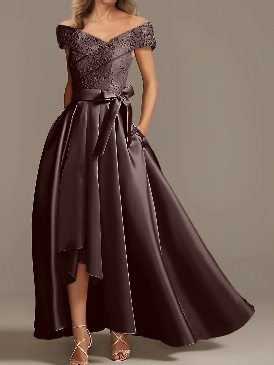 Off-the-Shoulder Asymmetrical A-Line Mother of the Bride Dresses with Ruffles
