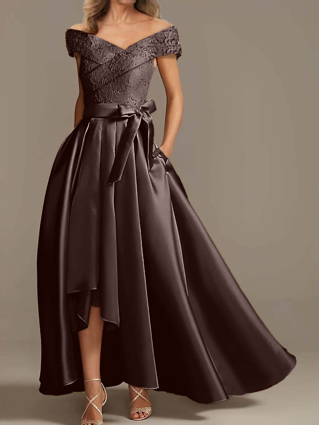 Off-the-Shoulder Asymmetrical A-Line Mother of the Bride Dresses with Ruffles