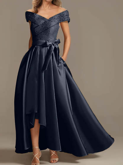 Off-the-Shoulder Asymmetrical A-Line Mother of the Bride Dresses with Ruffles