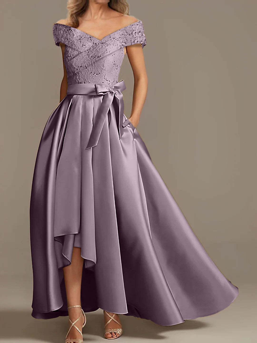 Off-the-Shoulder Asymmetrical A-Line Mother of the Bride Dresses with Ruffles