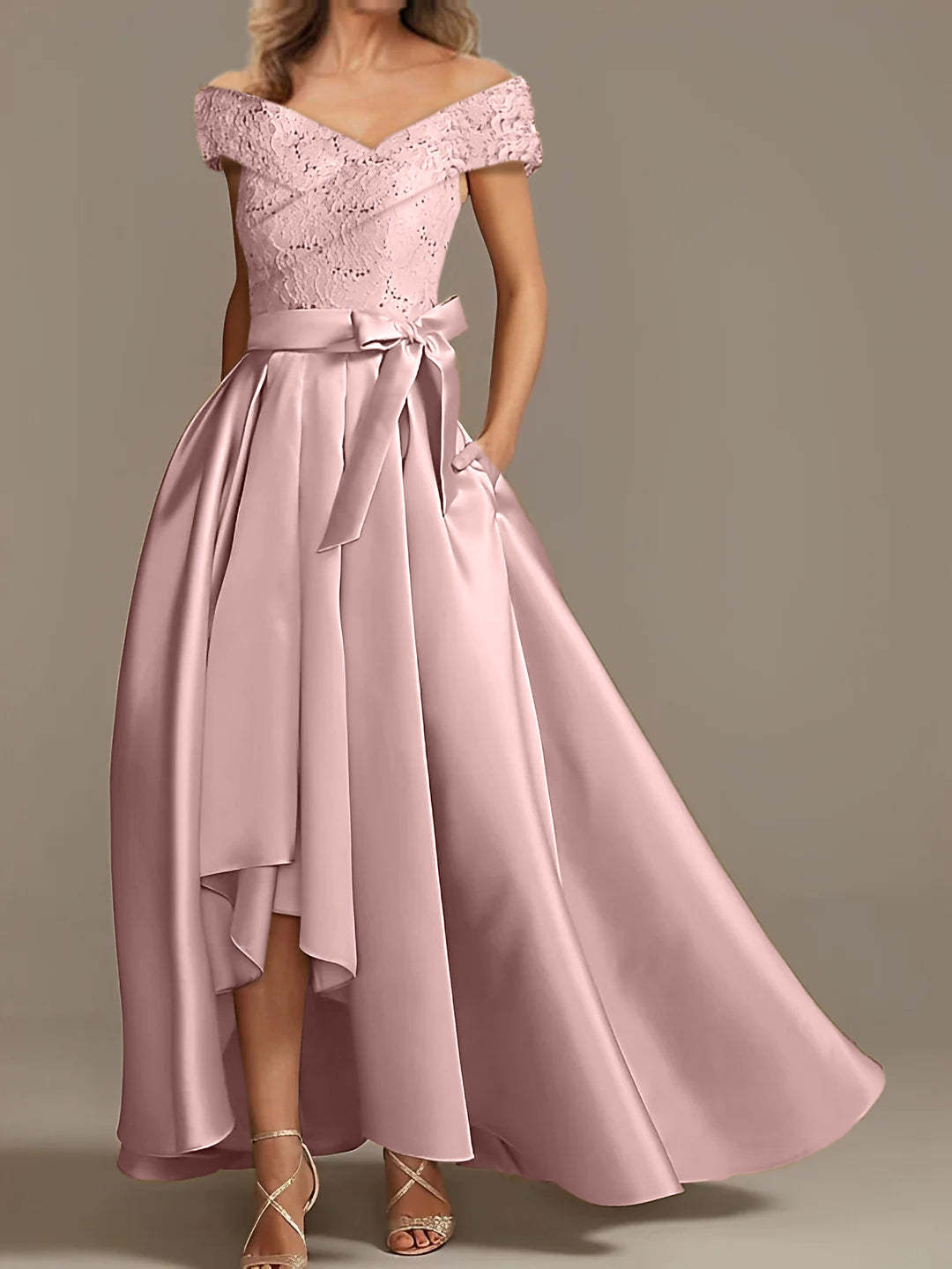 Off-the-Shoulder Asymmetrical A-Line Mother of the Bride Dresses with Ruffles