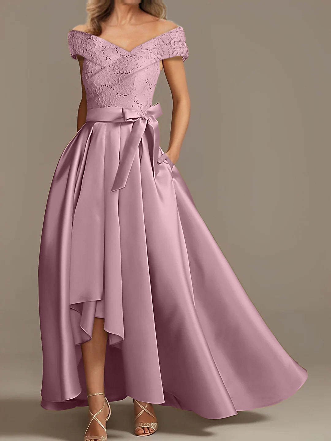 Off-the-Shoulder Asymmetrical A-Line Mother of the Bride Dresses with Ruffles