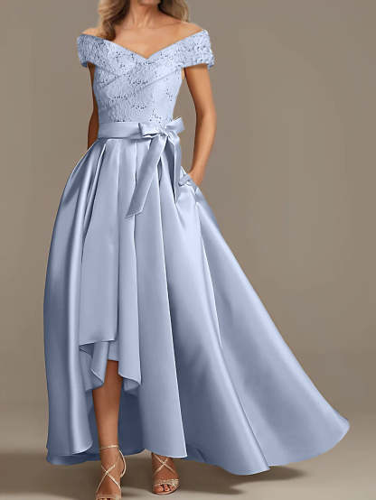 Off-the-Shoulder Asymmetrical A-Line Mother of the Bride Dresses with Ruffles