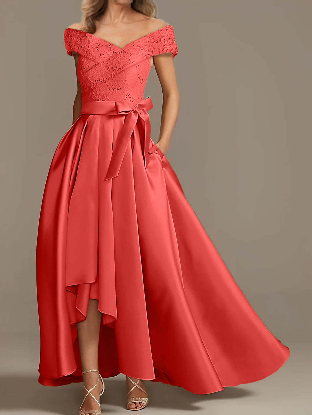 Off-the-Shoulder Asymmetrical A-Line Mother of the Bride Dresses with Ruffles
