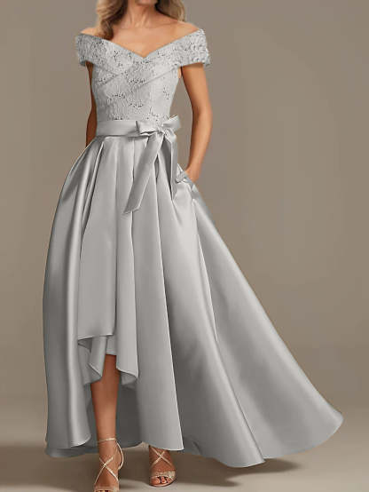 Off-the-Shoulder Asymmetrical A-Line Mother of the Bride Dresses with Ruffles