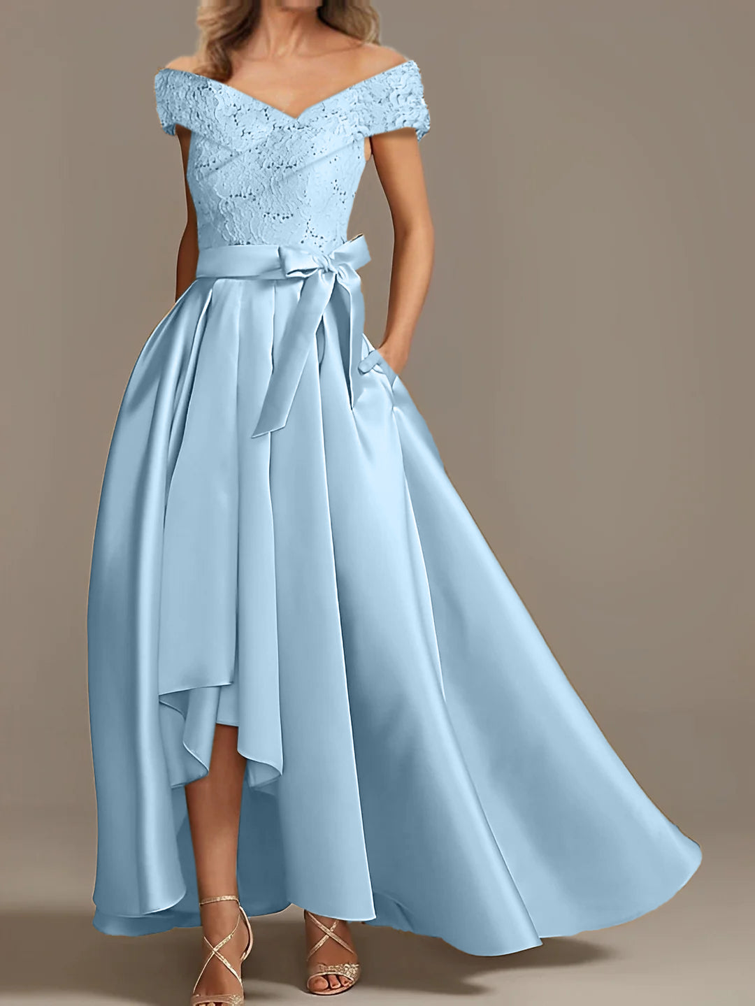 Off-the-Shoulder Asymmetrical A-Line Mother of the Bride Dresses with Ruffles
