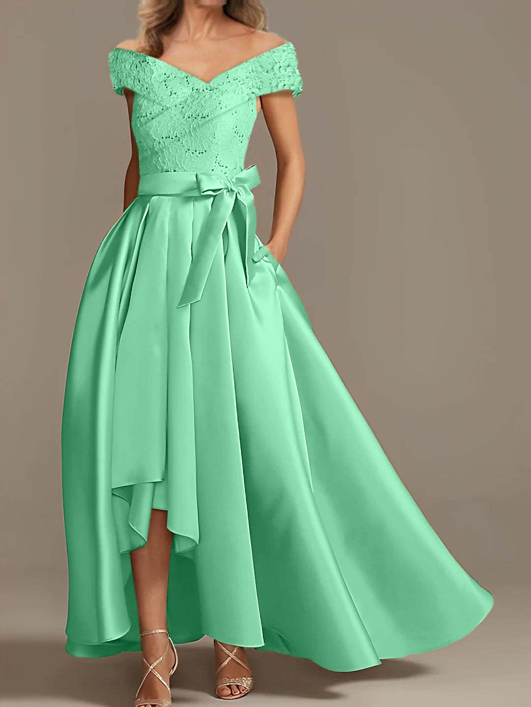 Off-the-Shoulder Asymmetrical A-Line Mother of the Bride Dresses with Ruffles