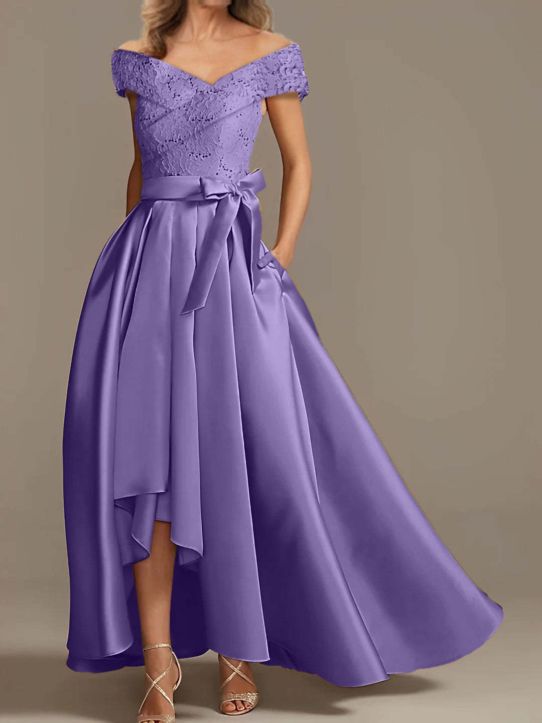 Off-the-Shoulder Asymmetrical A-Line Mother of the Bride Dresses with Ruffles