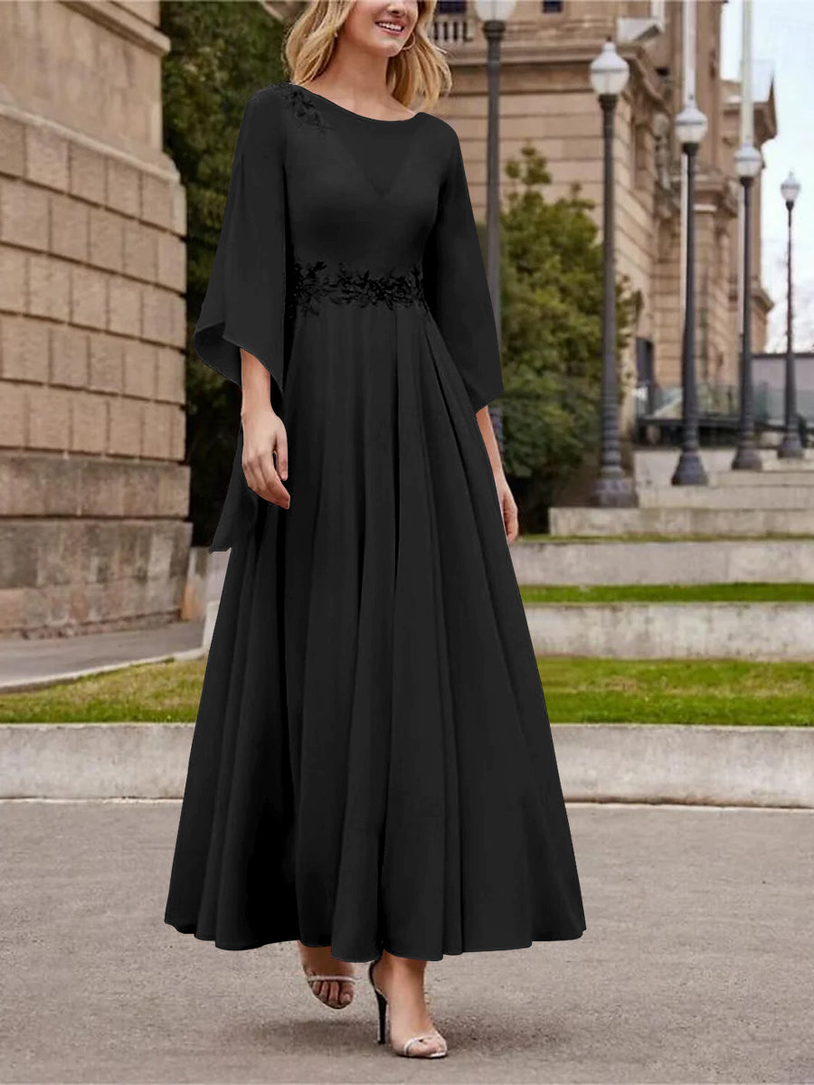 Princess A-Line Jewel Neck 3/4 Sleeve Sequined Ankle-Length Mother of the Bride Gown