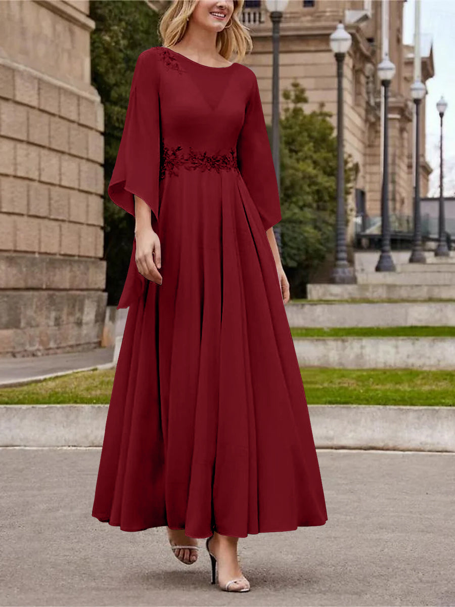 Princess A-Line Jewel Neck 3/4 Sleeve Sequined Ankle-Length Mother of the Bride Gown
