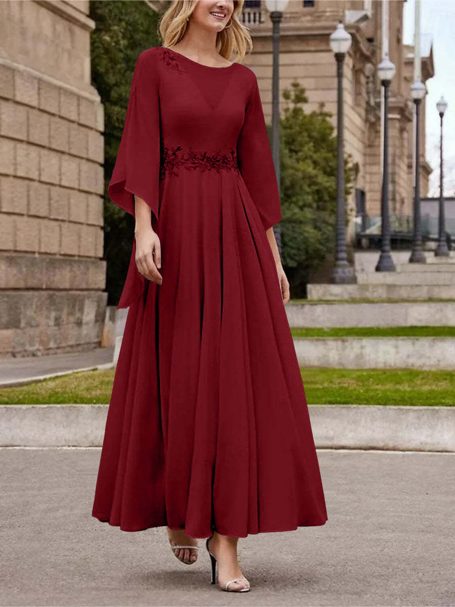 Princess A-Line Jewel Neck 3/4 Sleeve Sequined Ankle-Length Mother of the Bride Gown