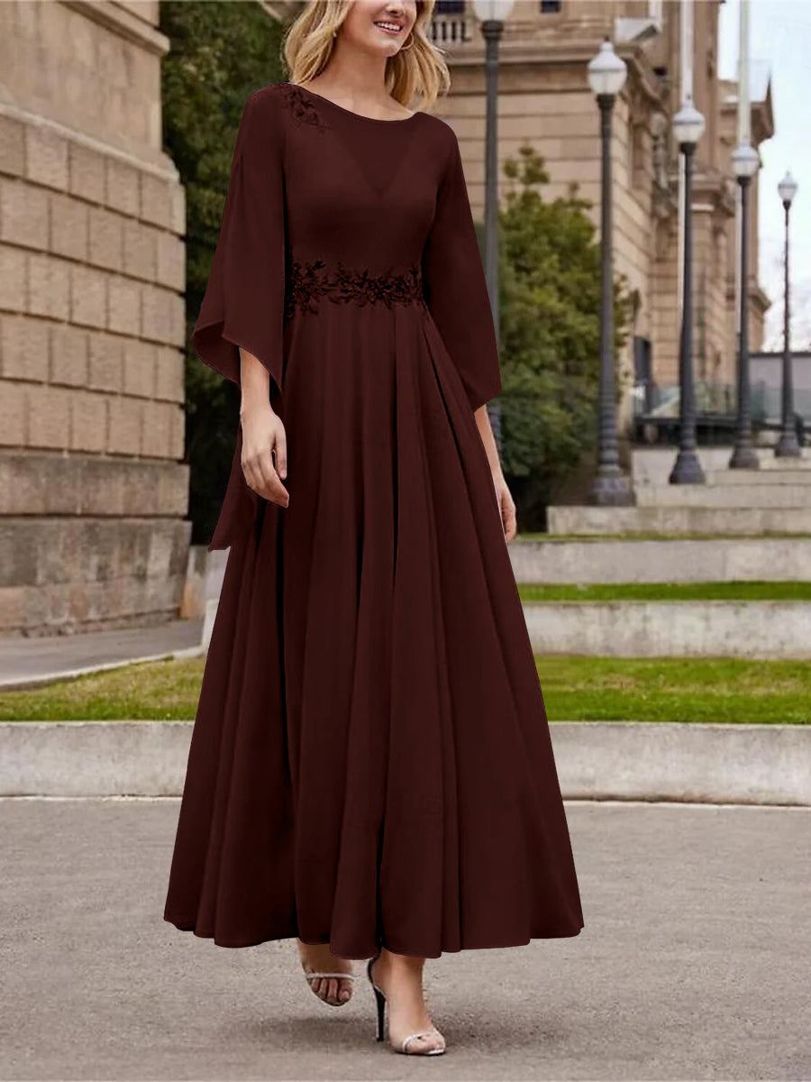 Princess A-Line Jewel Neck 3/4 Sleeve Sequined Ankle-Length Mother of the Bride Gown