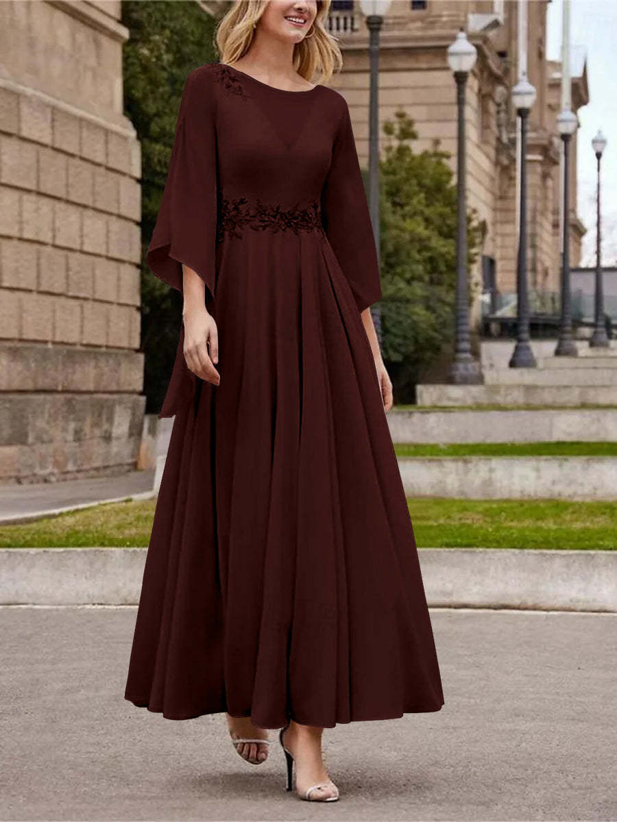 Princess A-Line Jewel Neck 3/4 Sleeve Sequined Ankle-Length Mother of the Bride Gown
