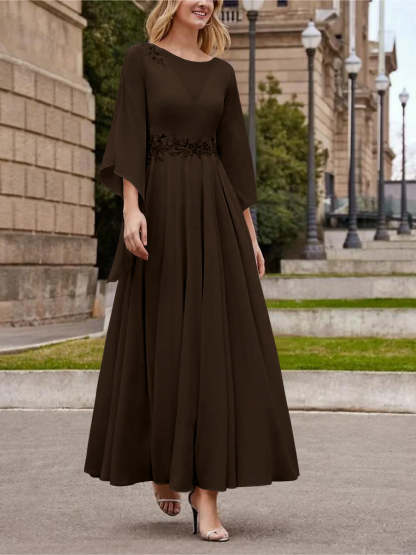 Princess A-Line Jewel Neck 3/4 Sleeve Sequined Ankle-Length Mother of the Bride Gown